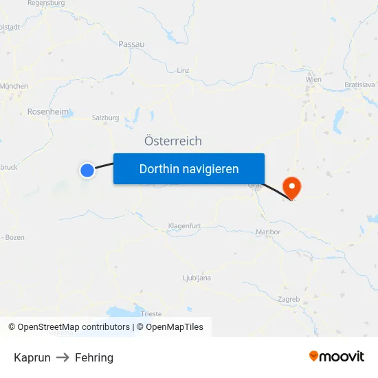 Kaprun to Fehring map