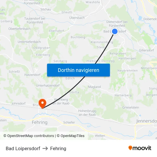 Bad Loipersdorf to Fehring map