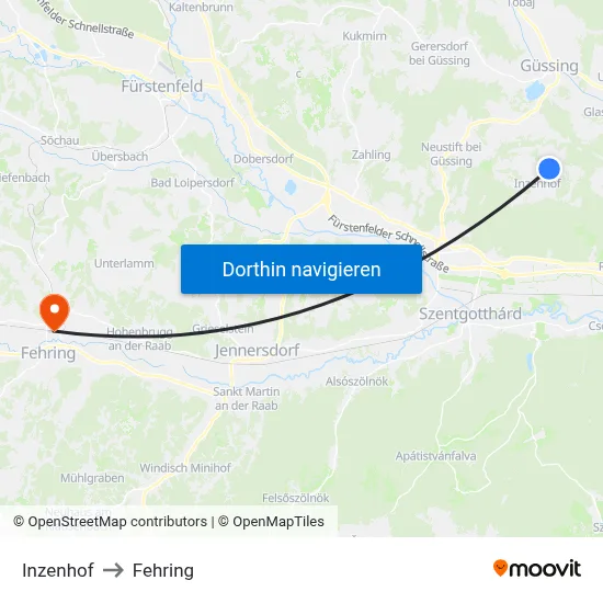 Inzenhof to Fehring map