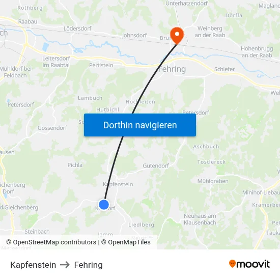 Kapfenstein to Fehring map