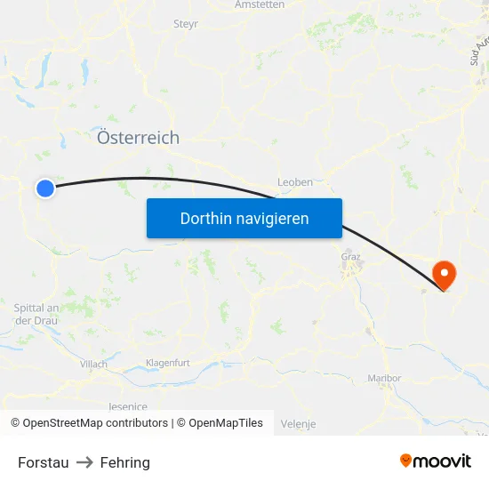 Forstau to Fehring map