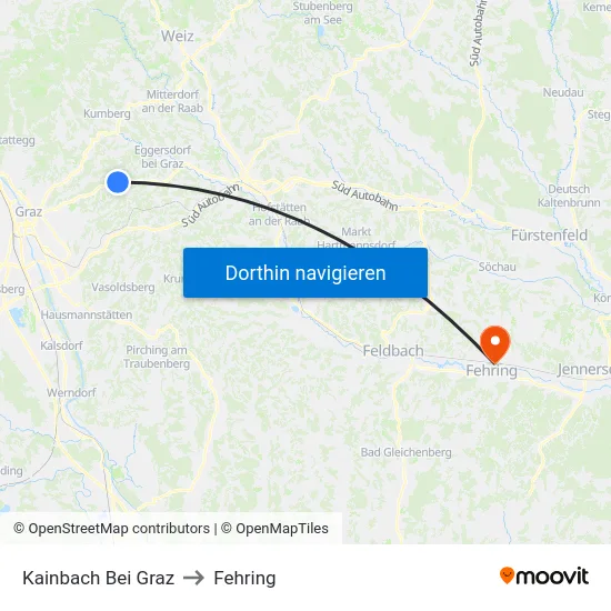 Kainbach Bei Graz to Fehring map