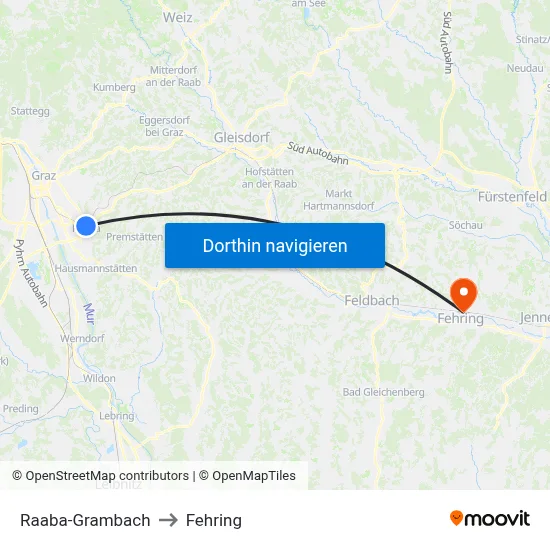 Raaba-Grambach to Fehring map