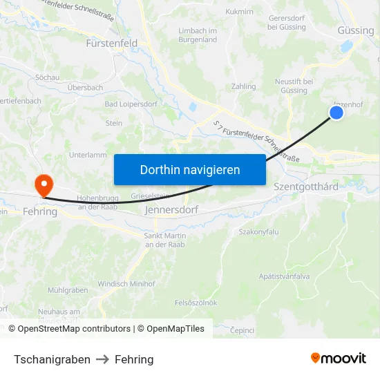 Tschanigraben to Fehring map