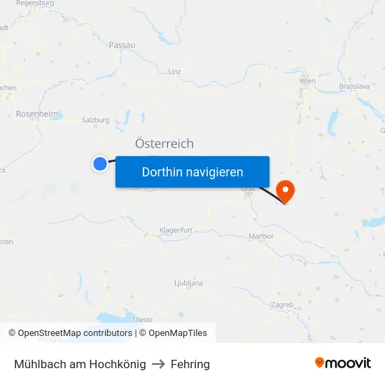 Mühlbach am Hochkönig to Fehring map