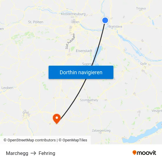 Marchegg to Fehring map