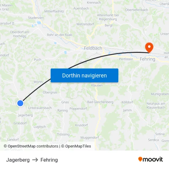 Jagerberg to Fehring map