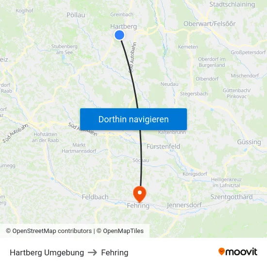 Hartberg Umgebung to Fehring map