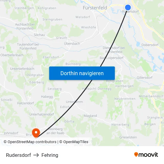 Rudersdorf to Fehring map
