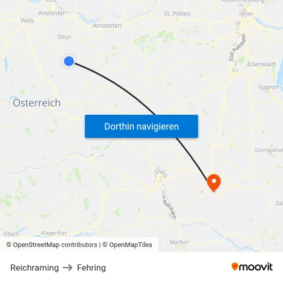 Reichraming to Fehring map