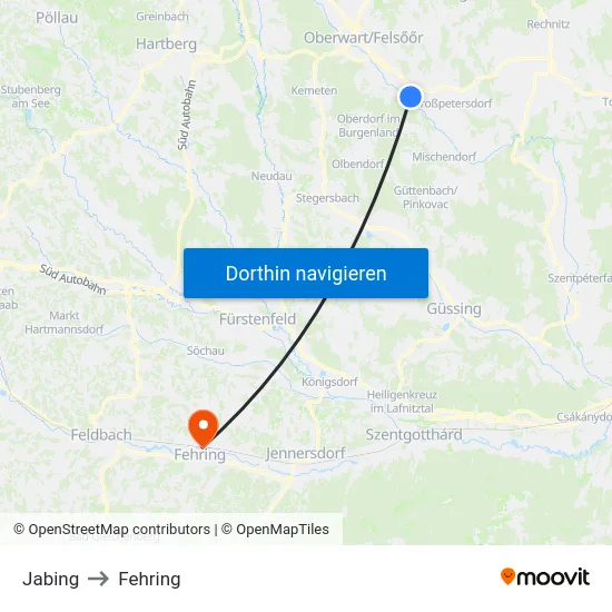 Jabing to Fehring map