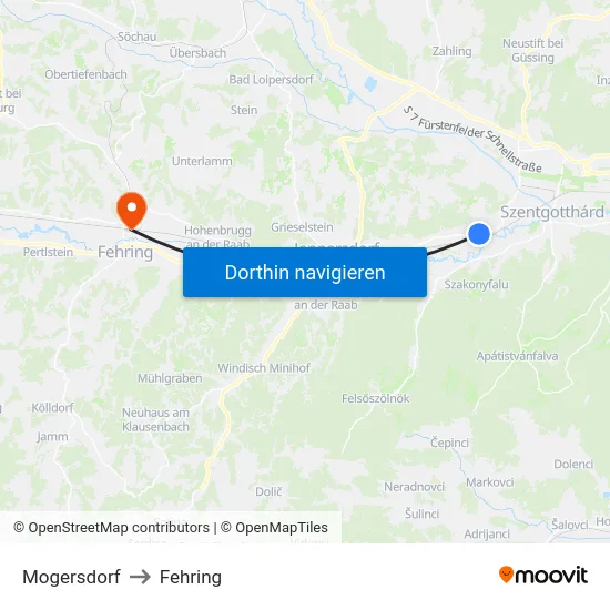 Mogersdorf to Fehring map