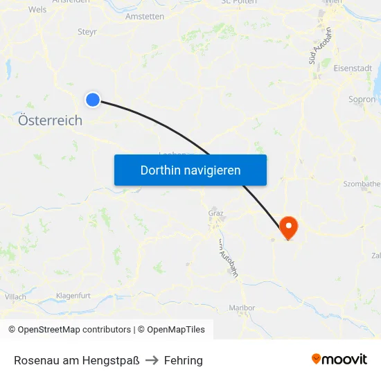 Rosenau am Hengstpaß to Fehring map
