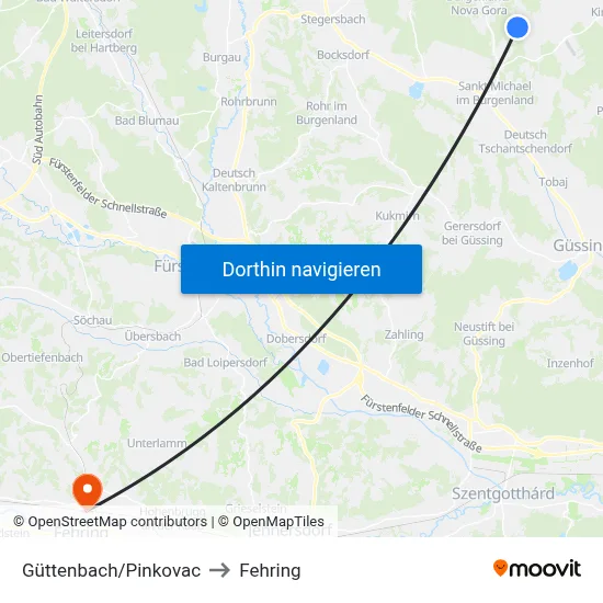 Güttenbach/Pinkovac to Fehring map