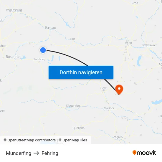 Munderfing to Fehring map