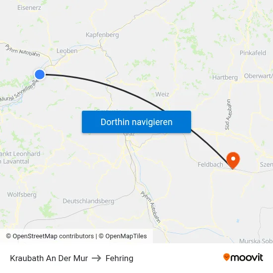 Kraubath An Der Mur to Fehring map