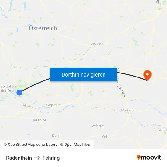Radenthein to Fehring map