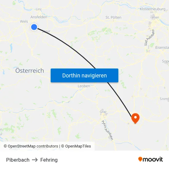 Piberbach to Fehring map