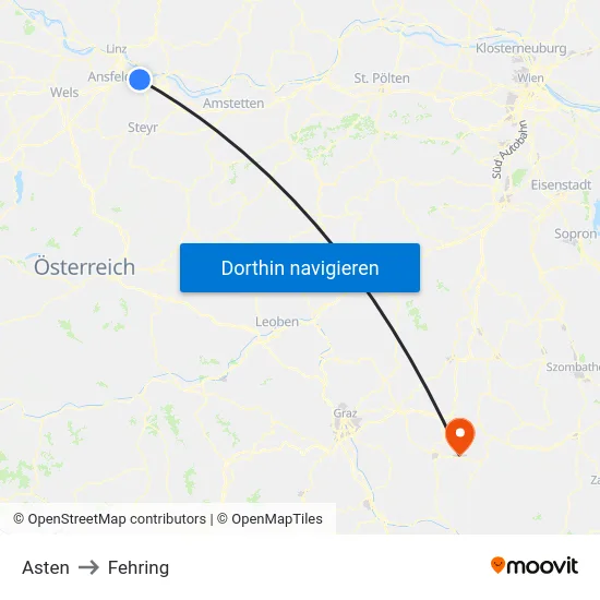 Asten to Fehring map