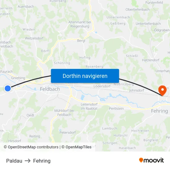 Paldau to Fehring map