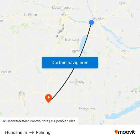 Hundsheim to Fehring map