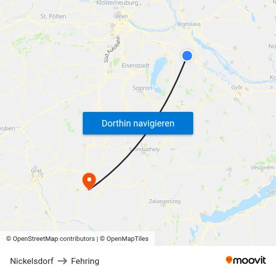 Nickelsdorf to Fehring map