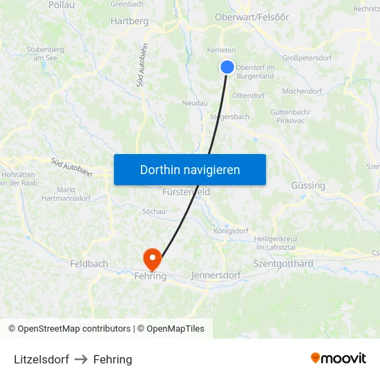 Litzelsdorf to Fehring map