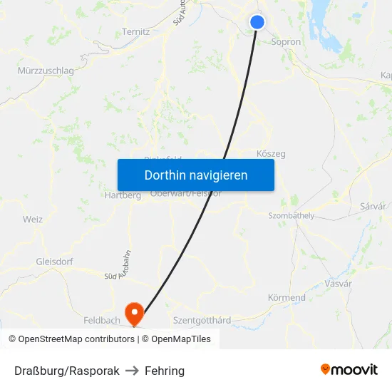 Draßburg/Rasporak to Fehring map