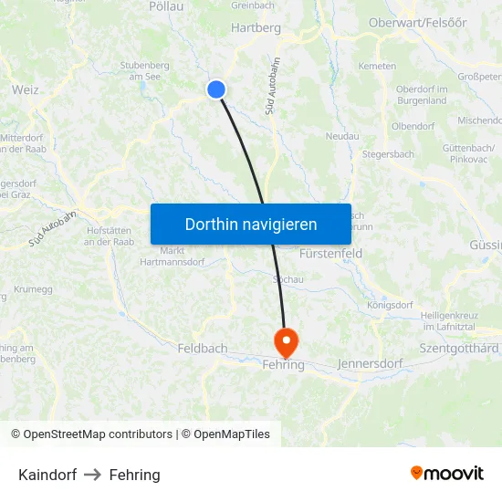 Kaindorf to Fehring map