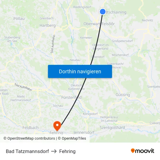 Bad Tatzmannsdorf to Fehring map