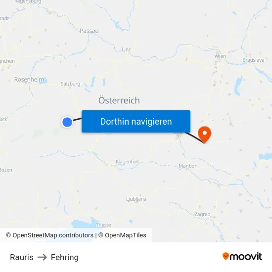 Rauris to Fehring map