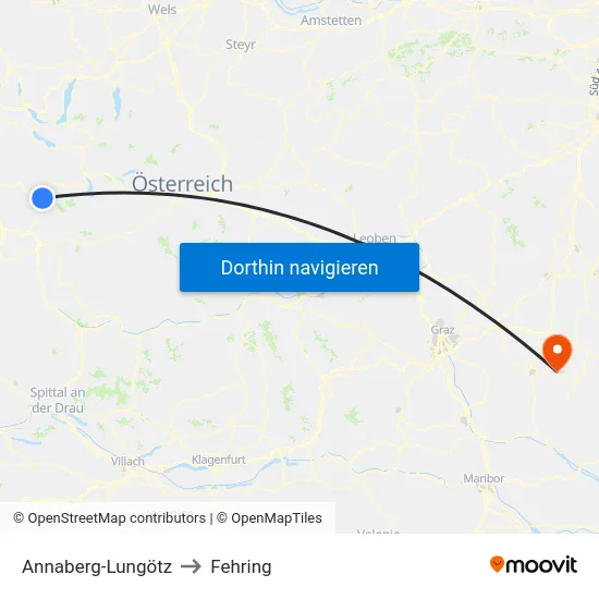 Annaberg-Lungötz to Fehring map