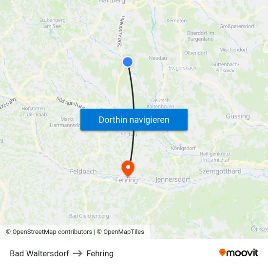 Bad Waltersdorf to Fehring map