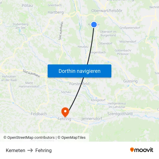 Kemeten to Fehring map