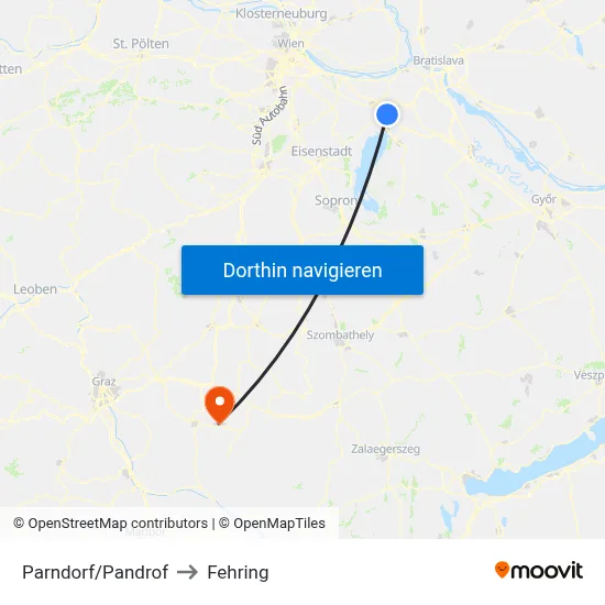 Parndorf/Pandrof to Fehring map