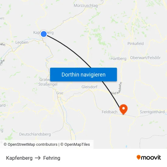 Kapfenberg to Fehring map