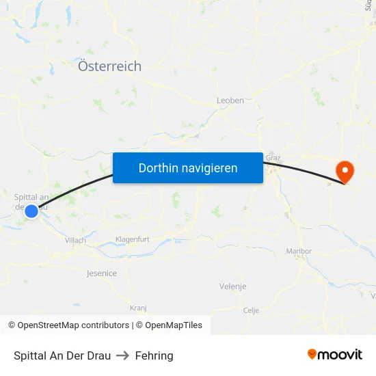 Spittal An Der Drau to Fehring map