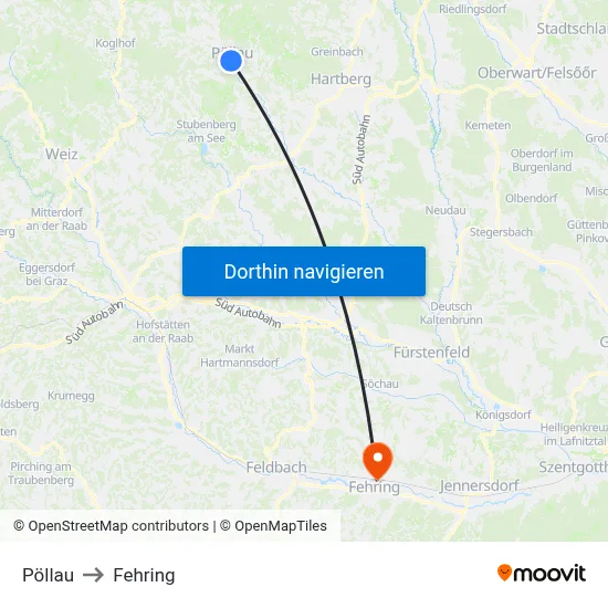 Pöllau to Fehring map