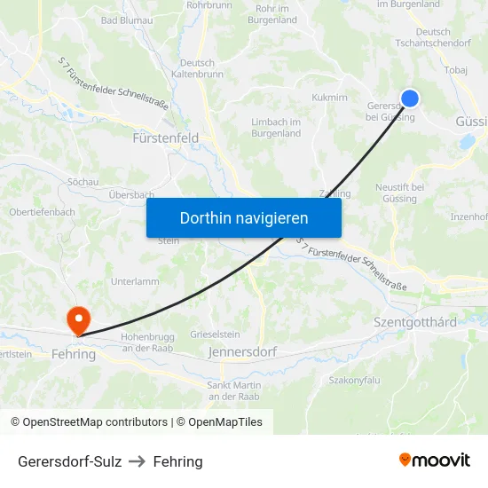 Gerersdorf-Sulz to Fehring map