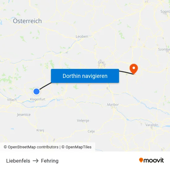 Liebenfels to Fehring map