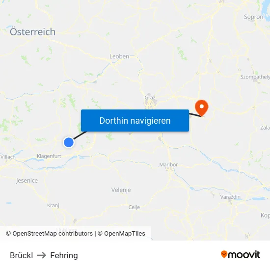 Brückl to Fehring map