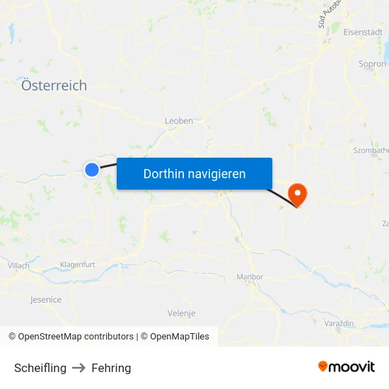 Scheifling to Fehring map