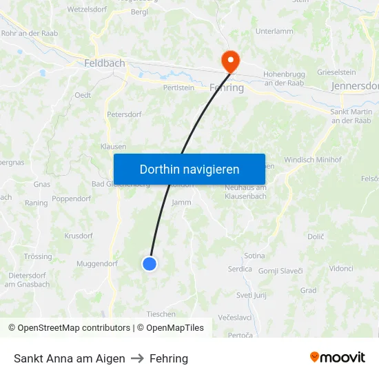 Sankt Anna am Aigen to Fehring map