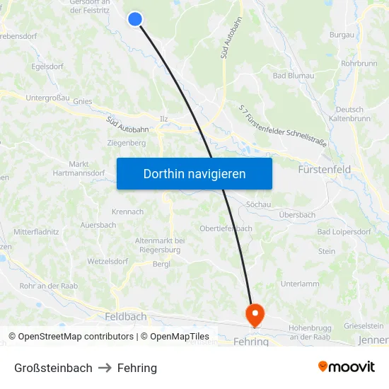 Großsteinbach to Fehring map