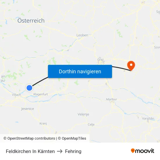 Feldkirchen In Kärnten to Fehring map