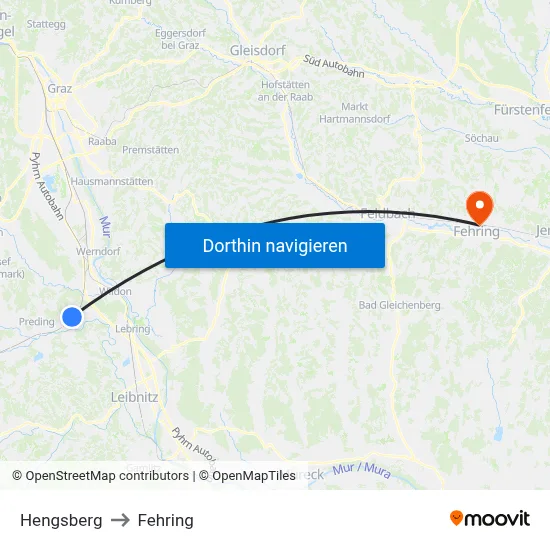 Hengsberg to Fehring map