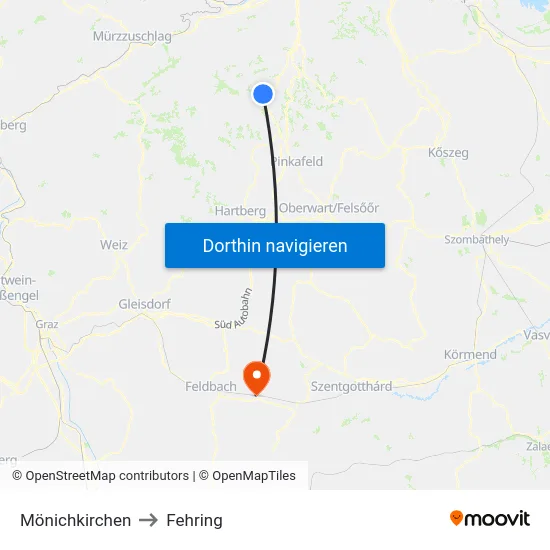 Mönichkirchen to Fehring map