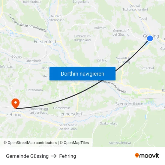 Gemeinde Güssing to Fehring map