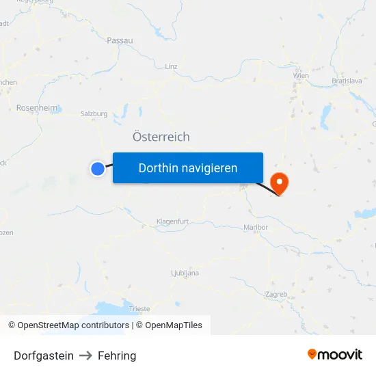 Dorfgastein to Fehring map
