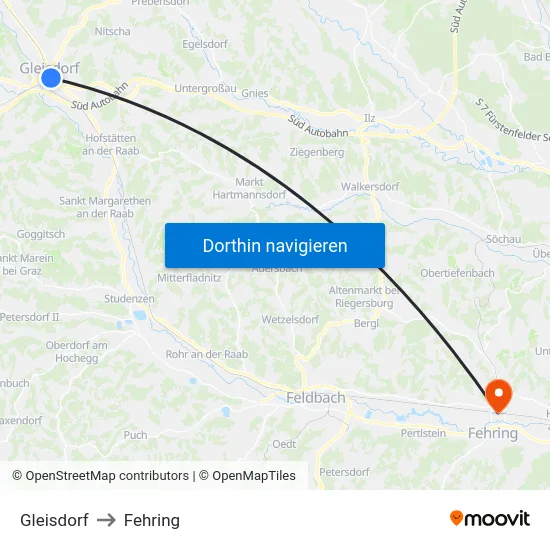 Gleisdorf to Fehring map